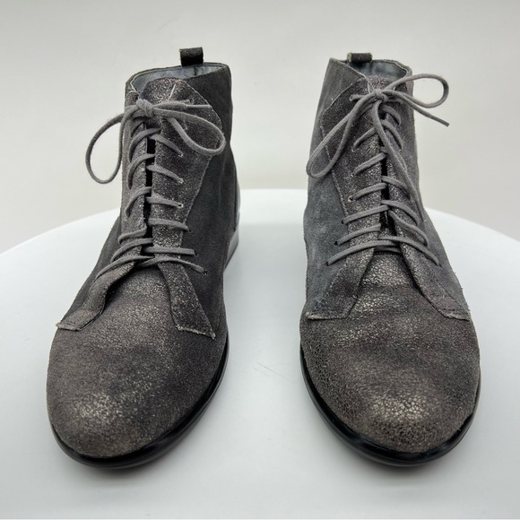 Naot Mistral Boots Ankle Booties Suede Grey Silver Block Heel Lace Up Neutral 38 - Picture 6 of 15